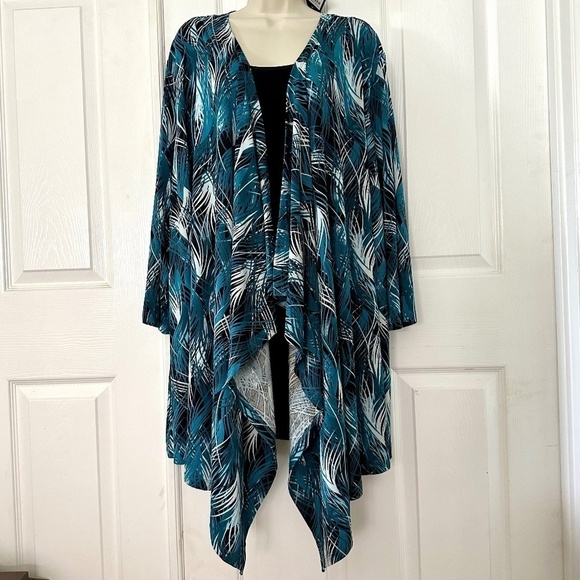 Avenue Tea Tree 2Fer Duet Longline Tunic Teal Black White 3X Petite NEW w Tag - Picture 1 of 7